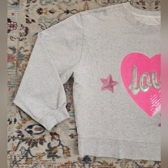 Abercrombie & Fitch, Upcycled Grey Oversized Sweatshirt Sequins Heart, sx XL - Picture 5 of 14